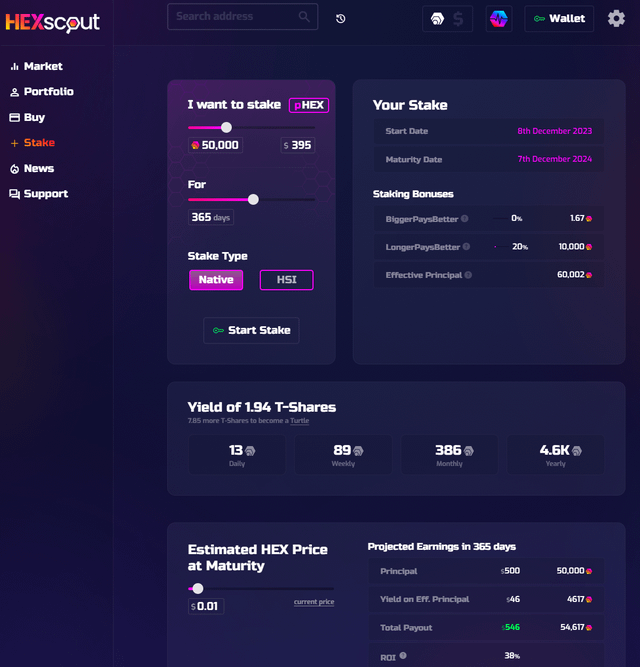 hex staking calculator