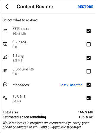 restore messages from verizon cloud