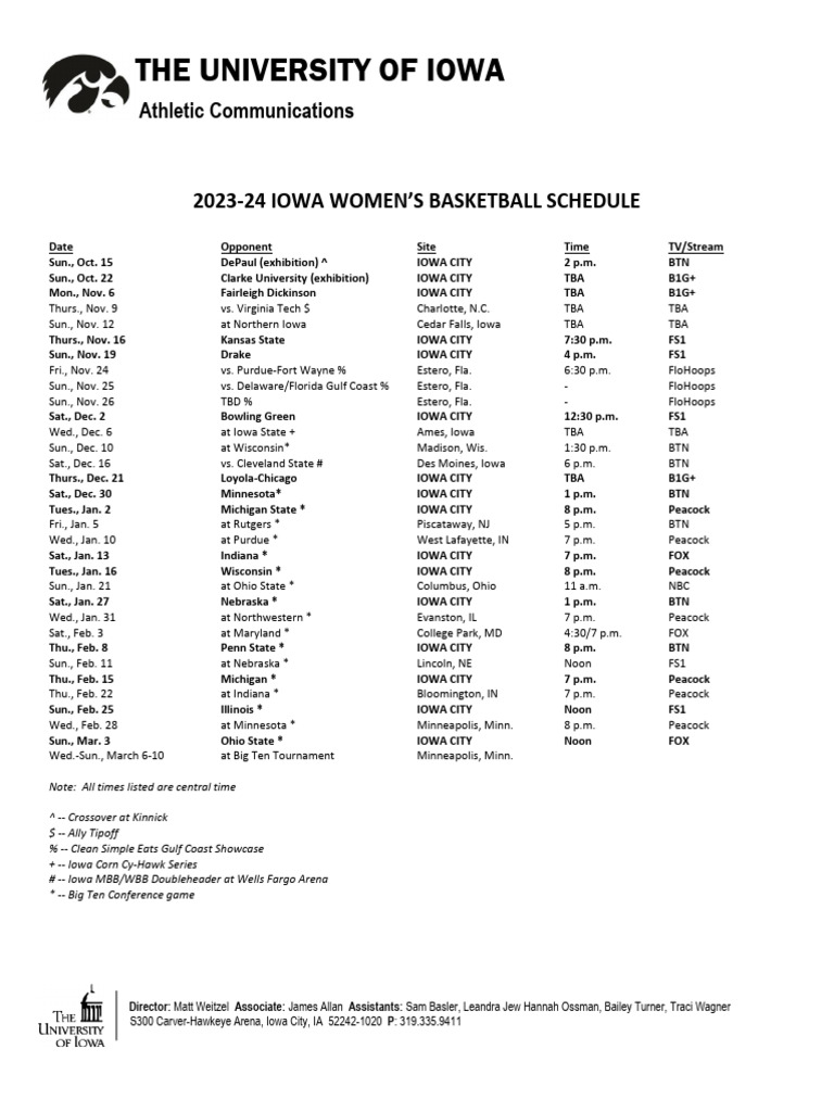 iowa hawkeyes womens basketball schedule 23-24