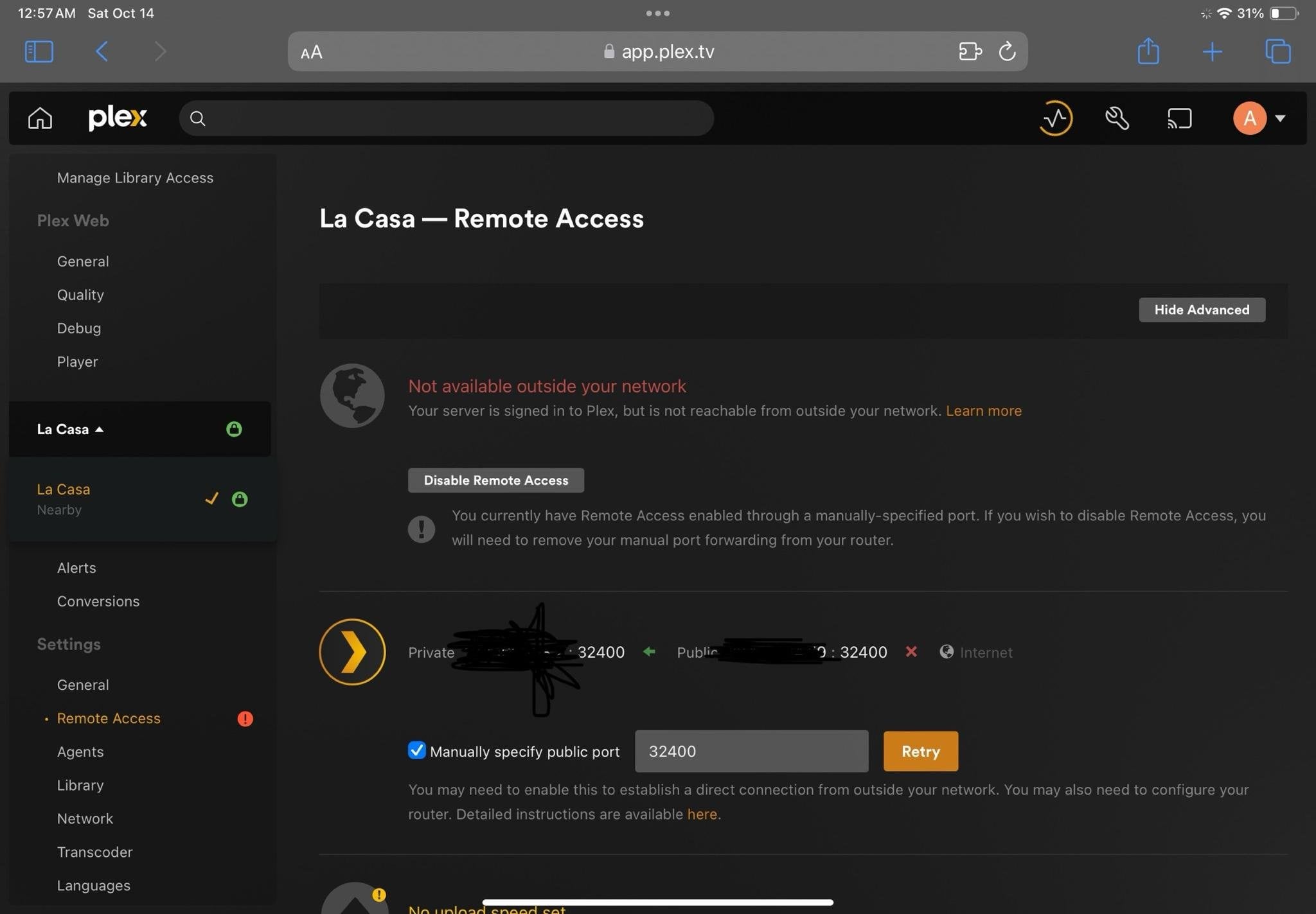 plex loses remote access