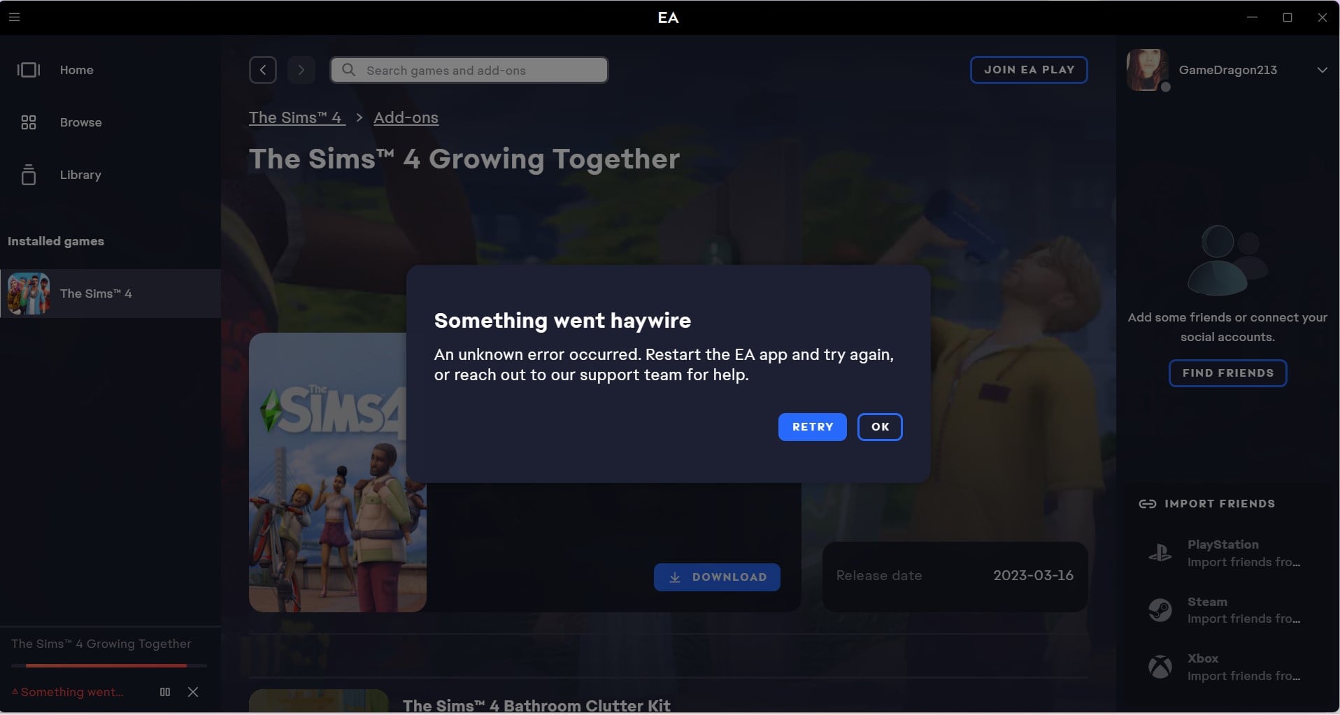 sims 4 growing together wont download