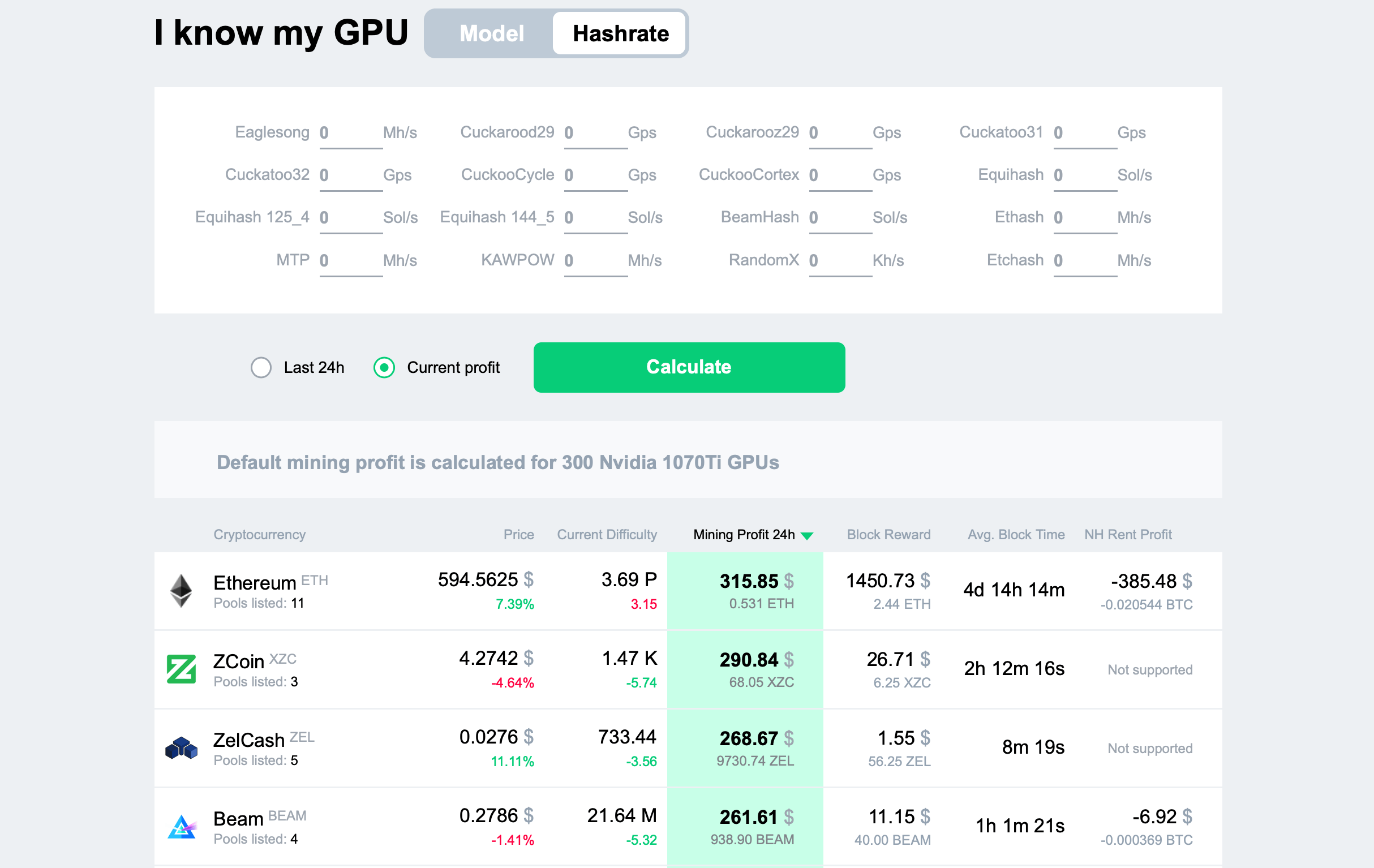 mining calculator gpu