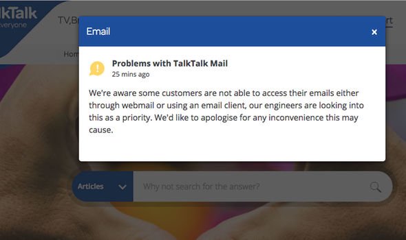 talk talk email down