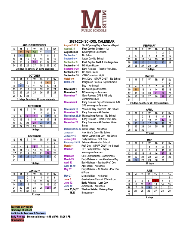 millbury public schools calendar