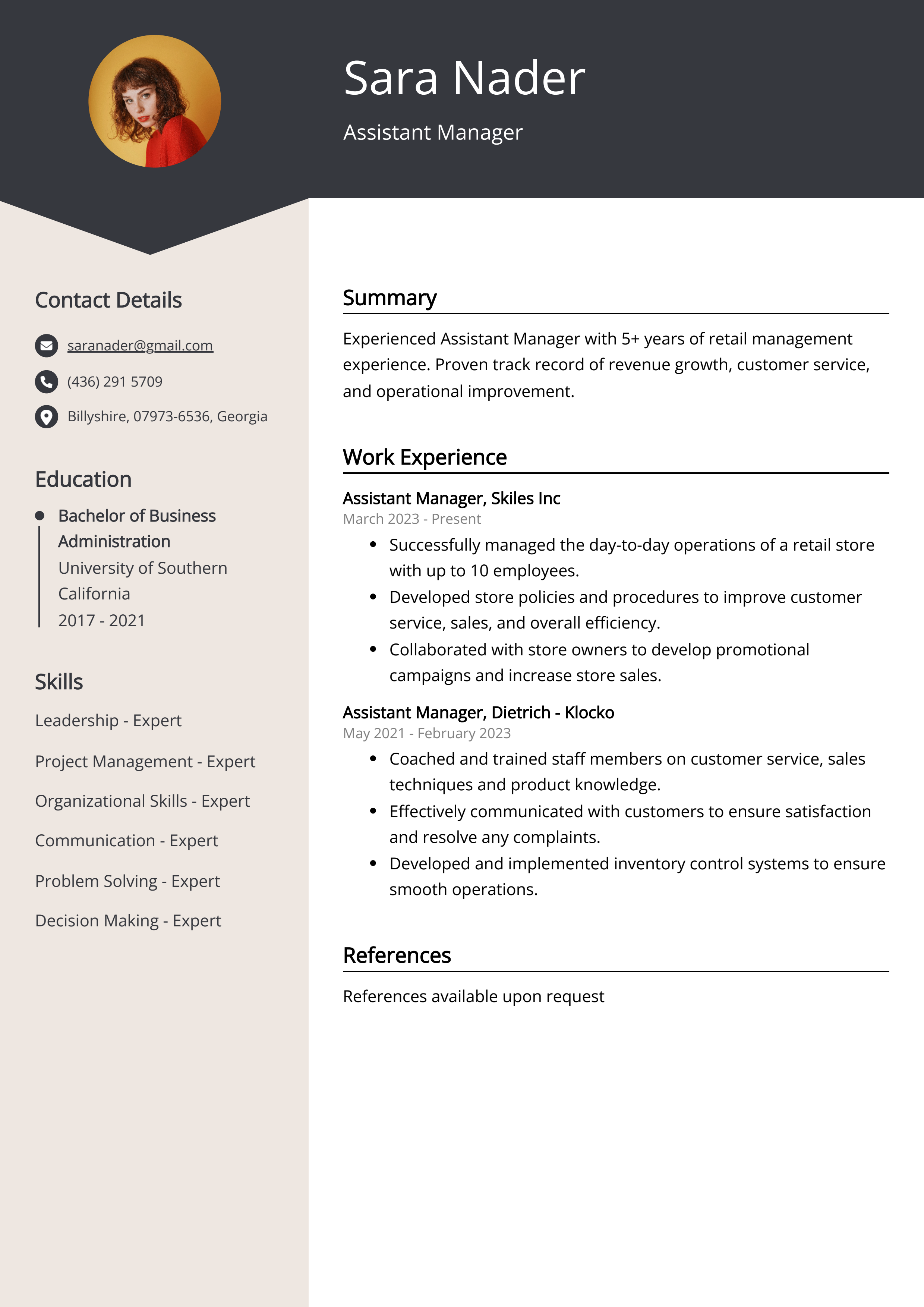 assistant manager resume