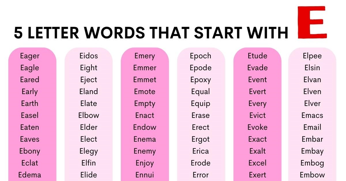 five letter words beginning with e