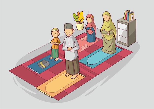 family praying together cartoon