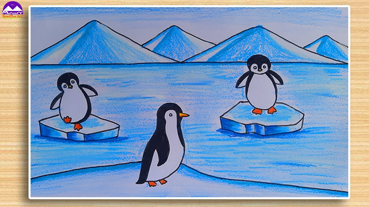 penguin scenery drawing