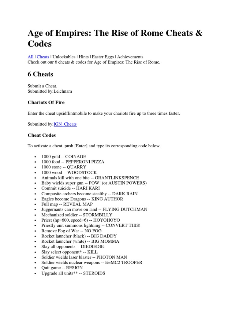 cheat codes for age of empires