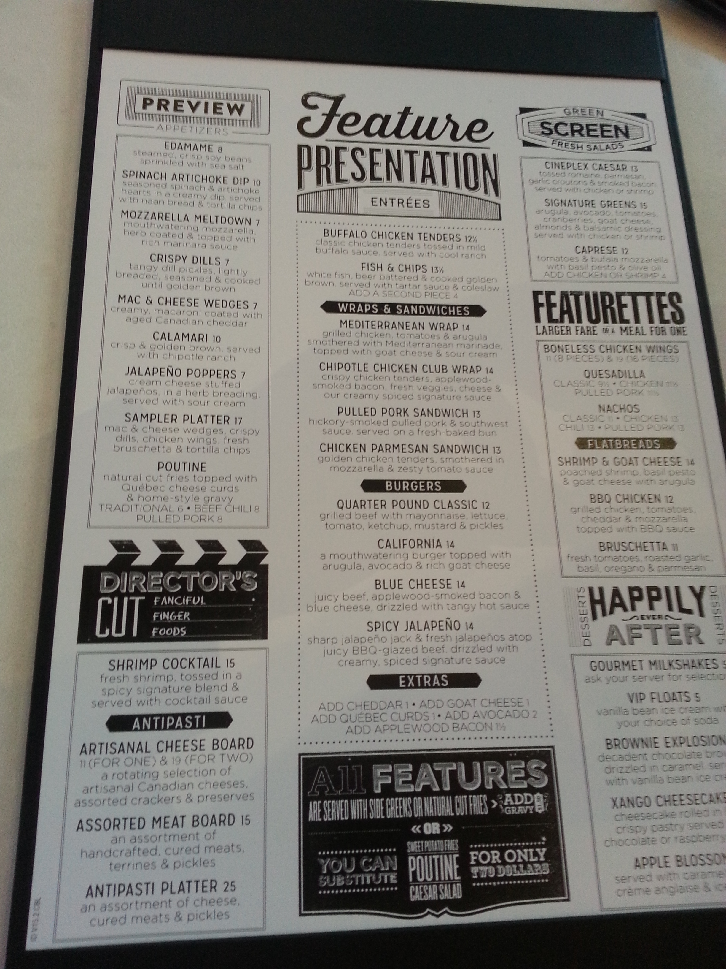 cineplex lansdowne vip menu