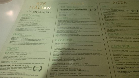 ask italian truro menu