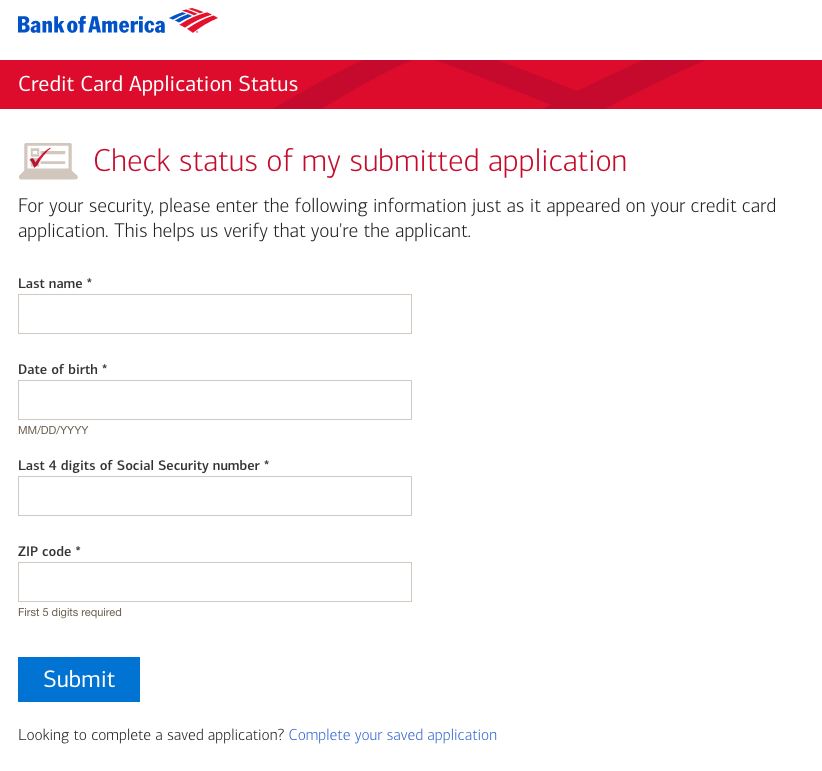 bank of america credit card status