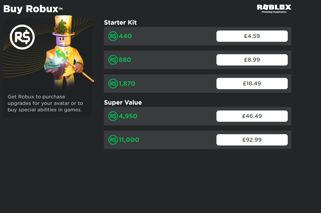 how much money does it cost to buy roblox