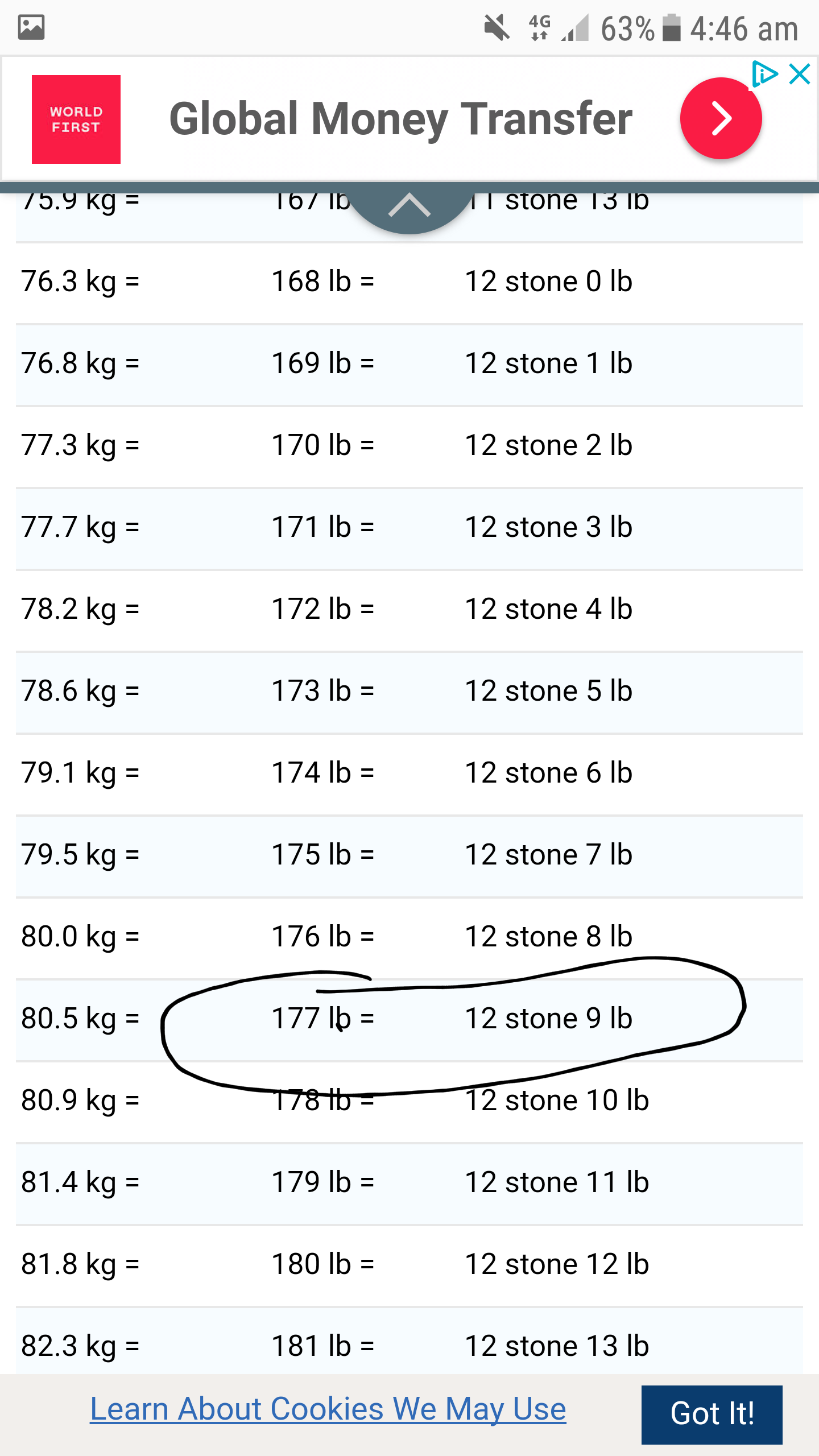 12 stone 4lb in kg