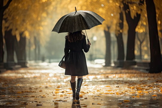 a girl with umbrella in rain