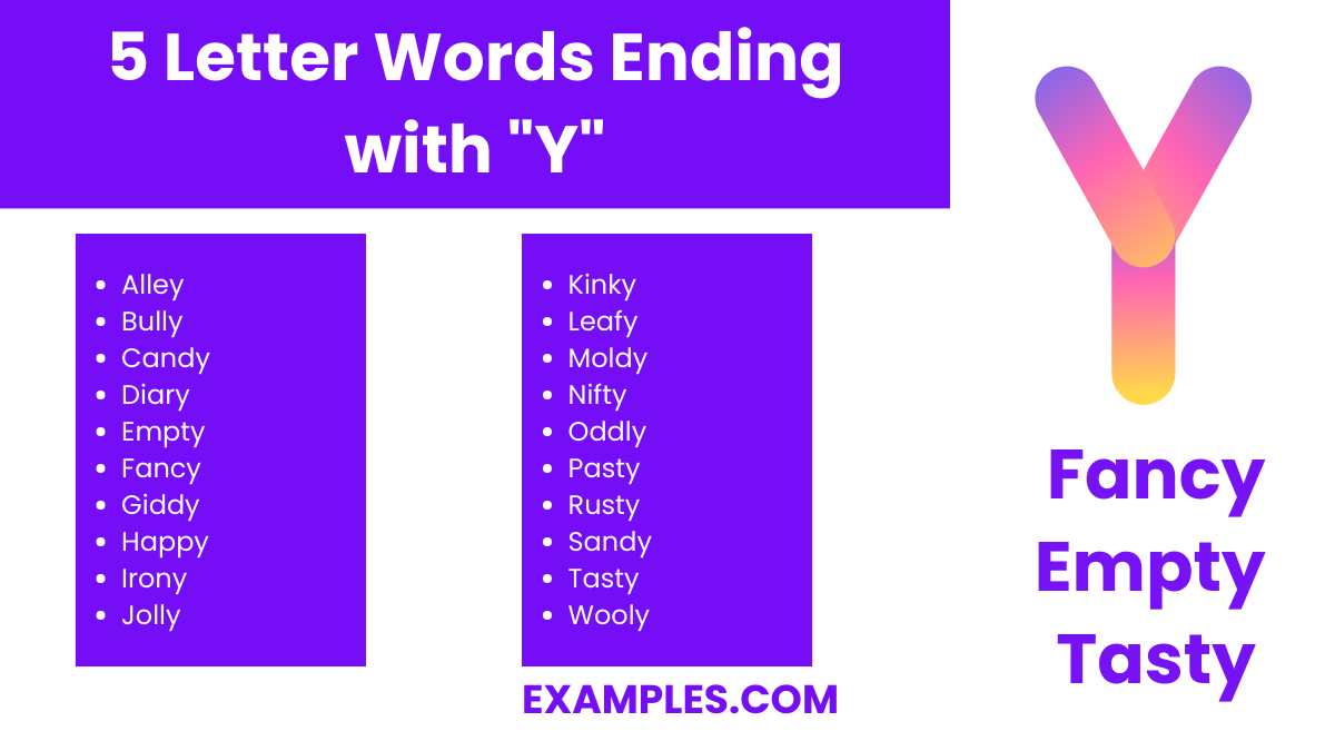 five letter words ending with y