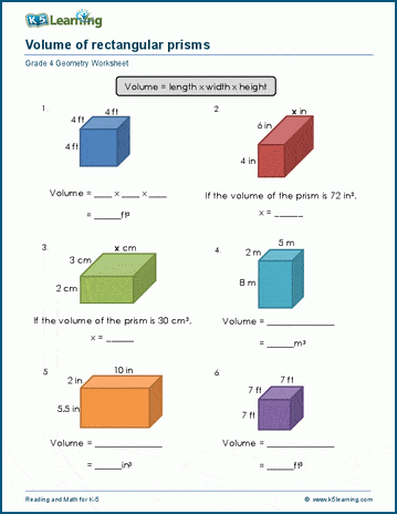 worksheets on volume of rectangular prisms