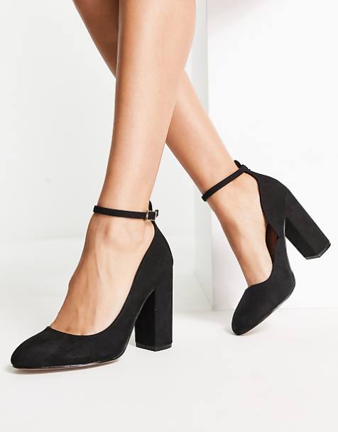 black heels with ankle strap closed toe