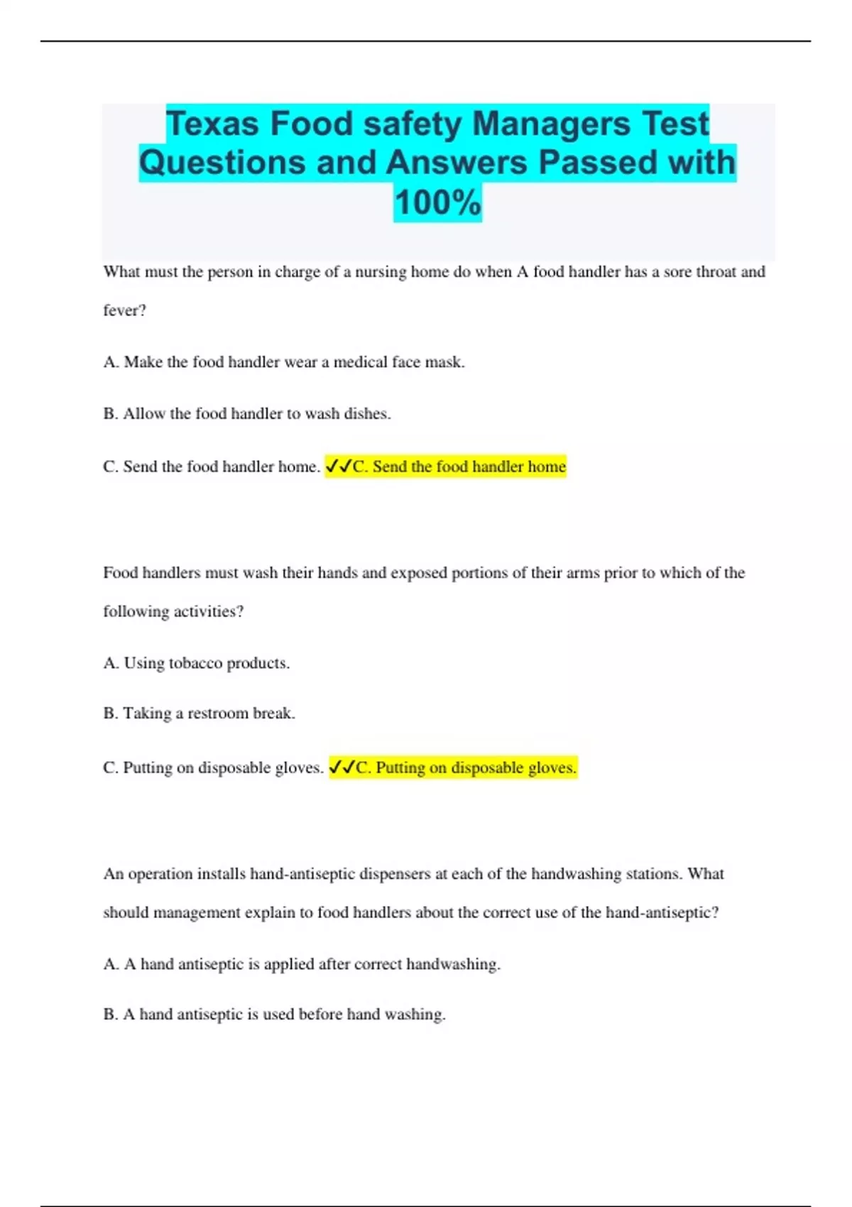 texas food manager exam answers pdf