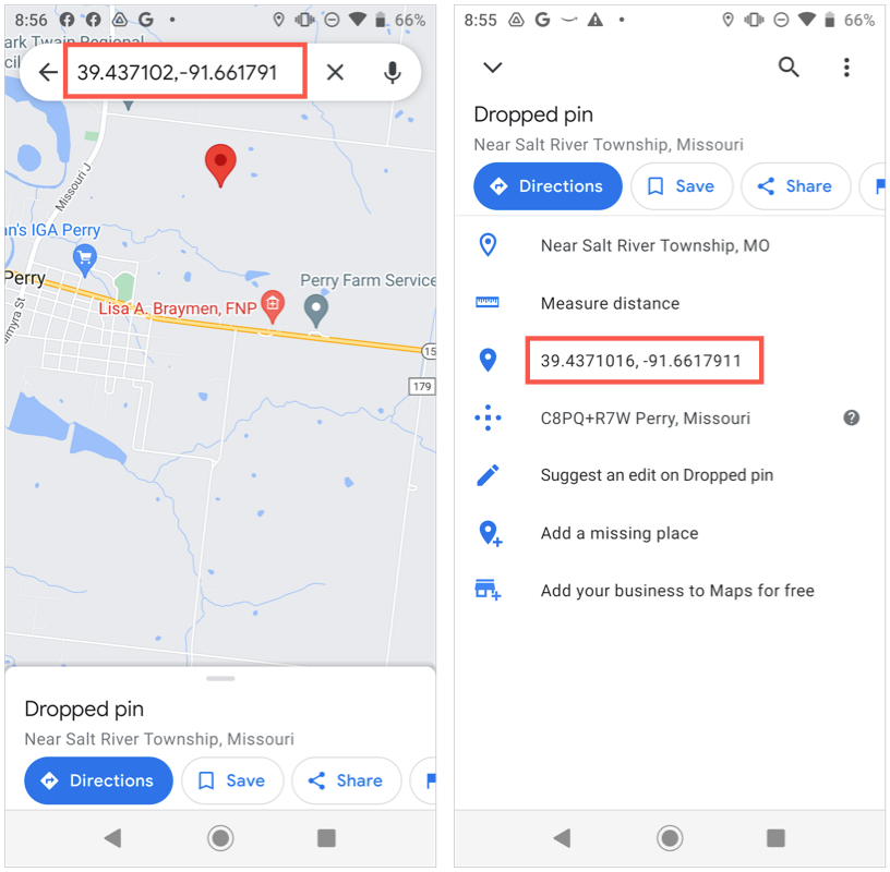 latitude and longitude of my location google maps