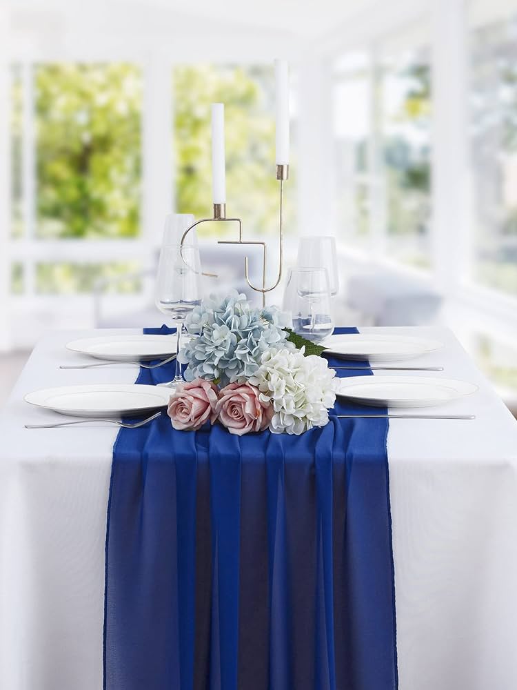 blue table runners wedding