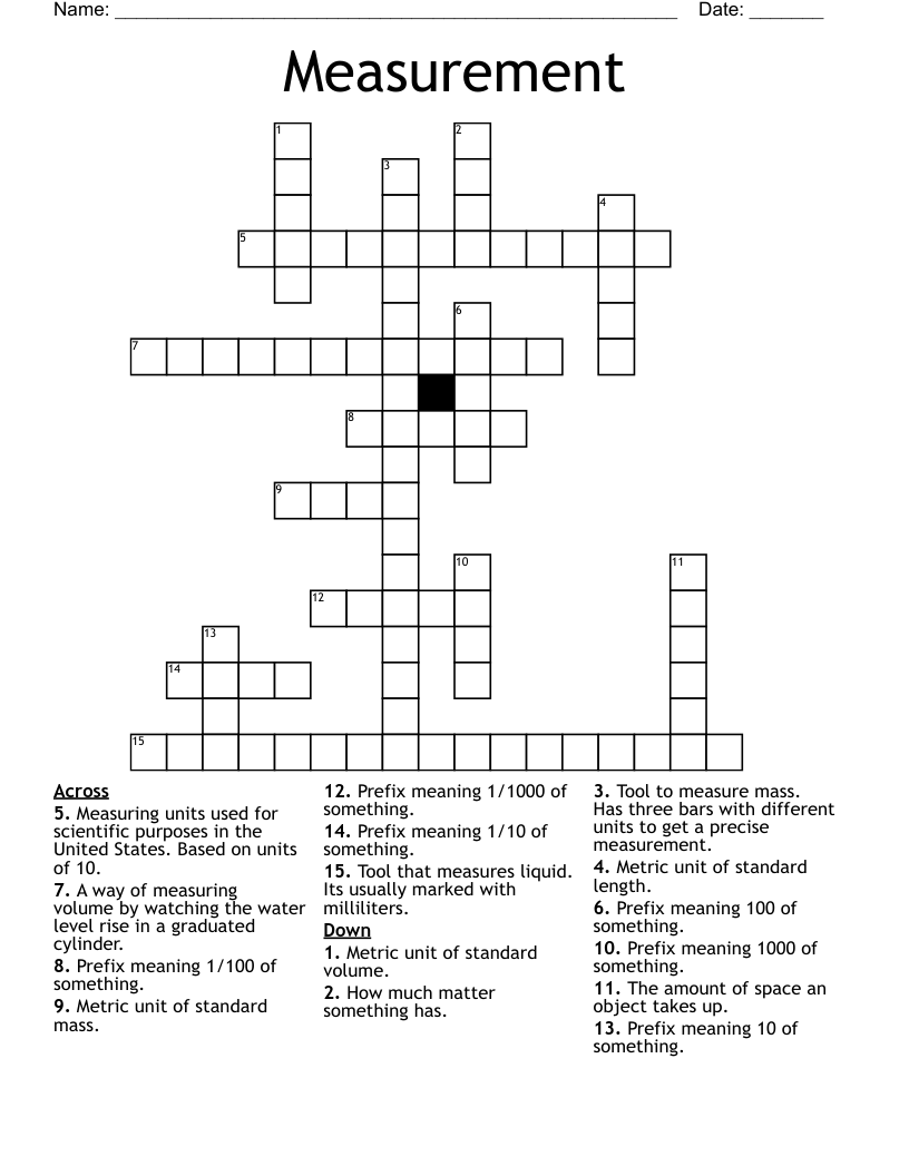 made up of standard units crossword