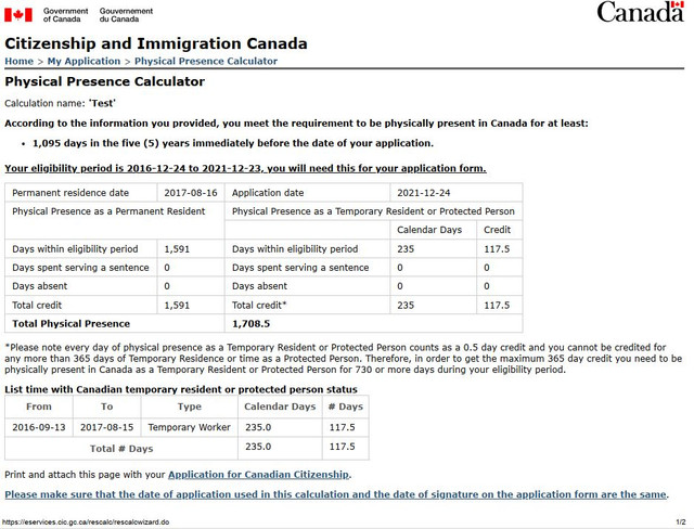 physical presence calculator cic