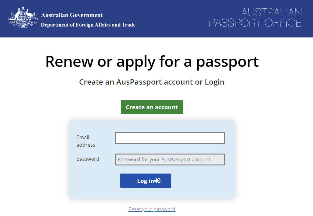 auspassport login