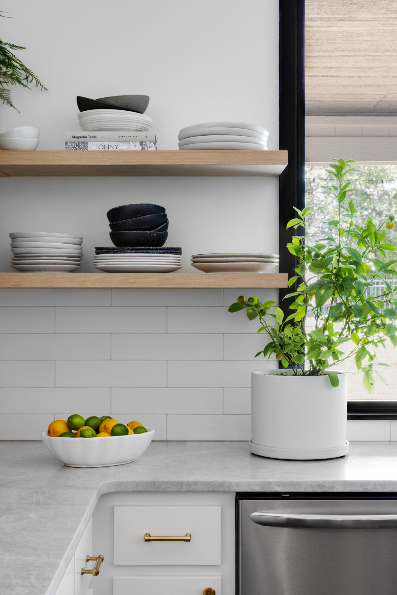 white subway tile with light gray grout