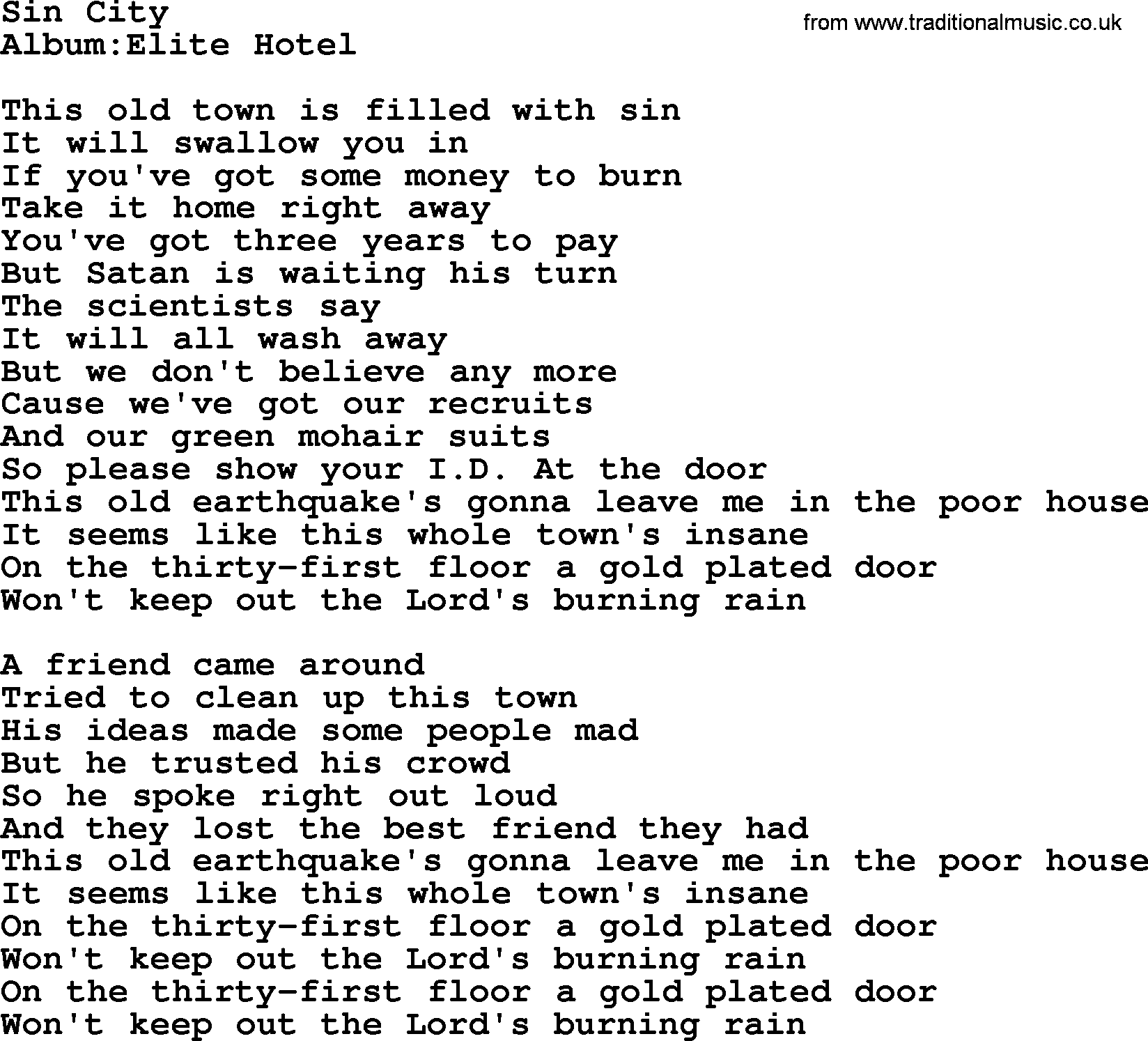 lyrics to sin city