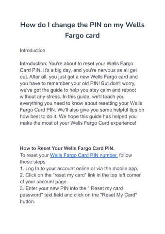 wells fargo forgot my pin