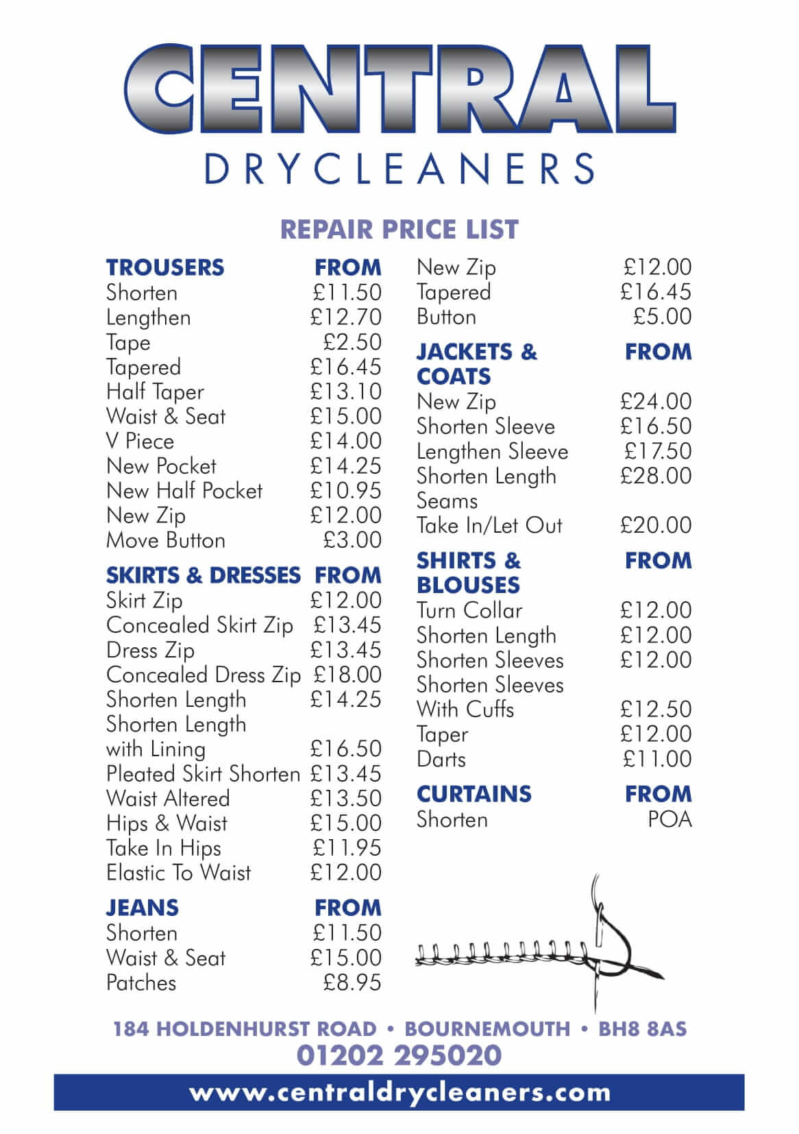 lawrence dry cleaners price list