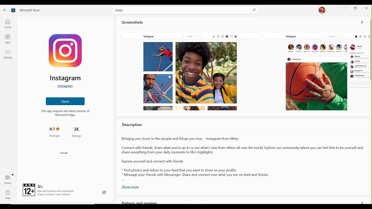 instagram microsoft store