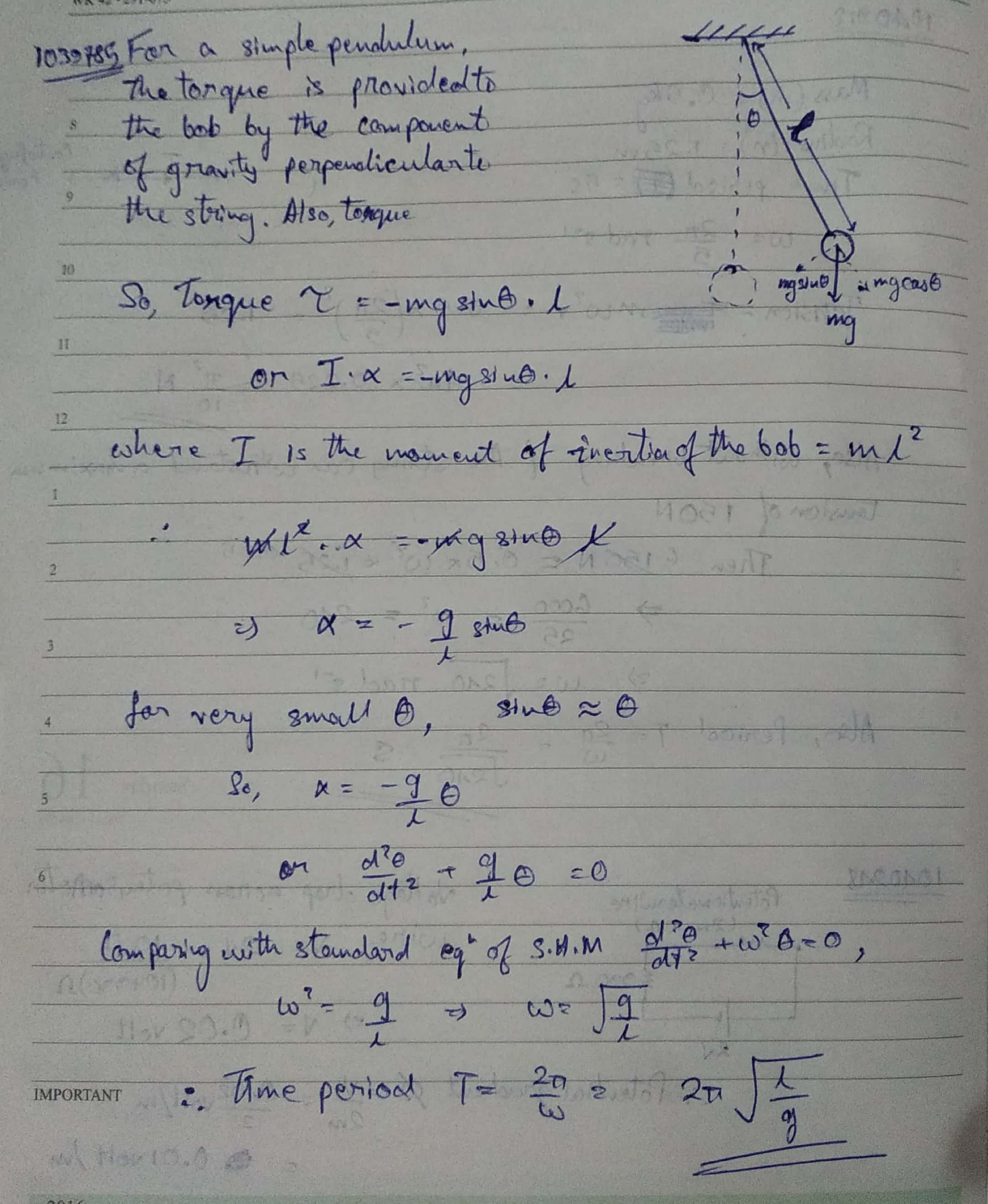 what is the time period of simple pendulum