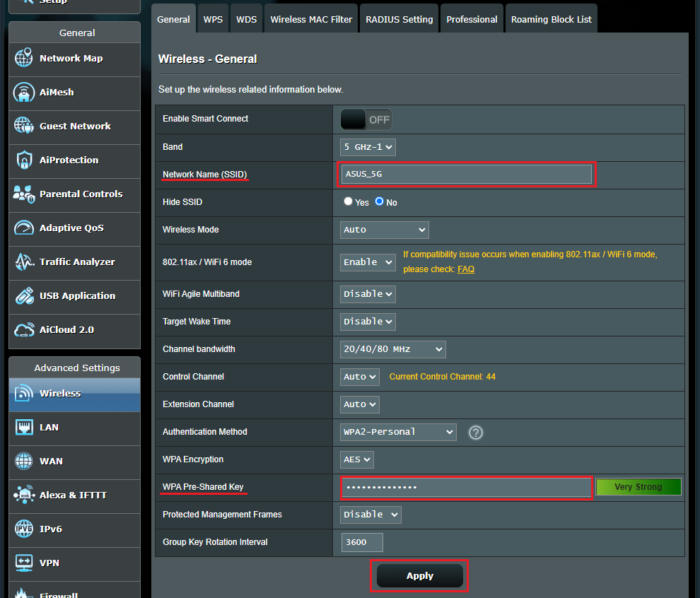 asus router change password