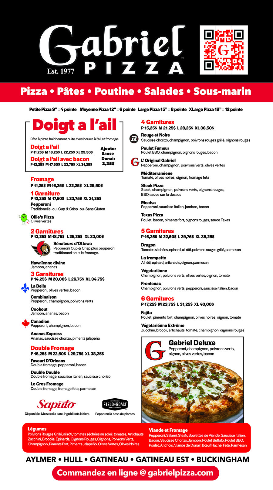 gabriel pizza gatineau menu