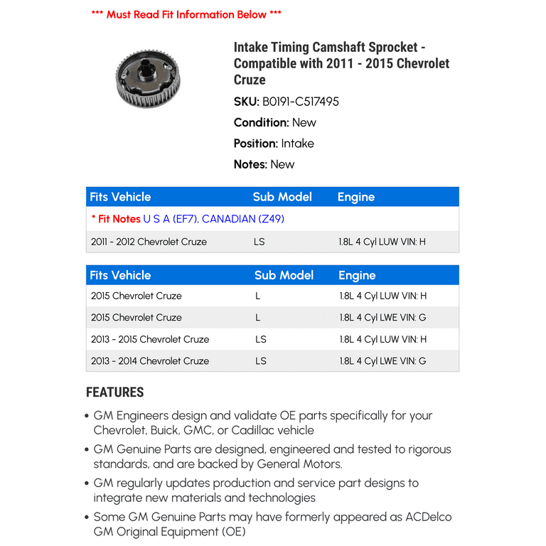 2012 chevy cruze camshaft sprocket torque specs