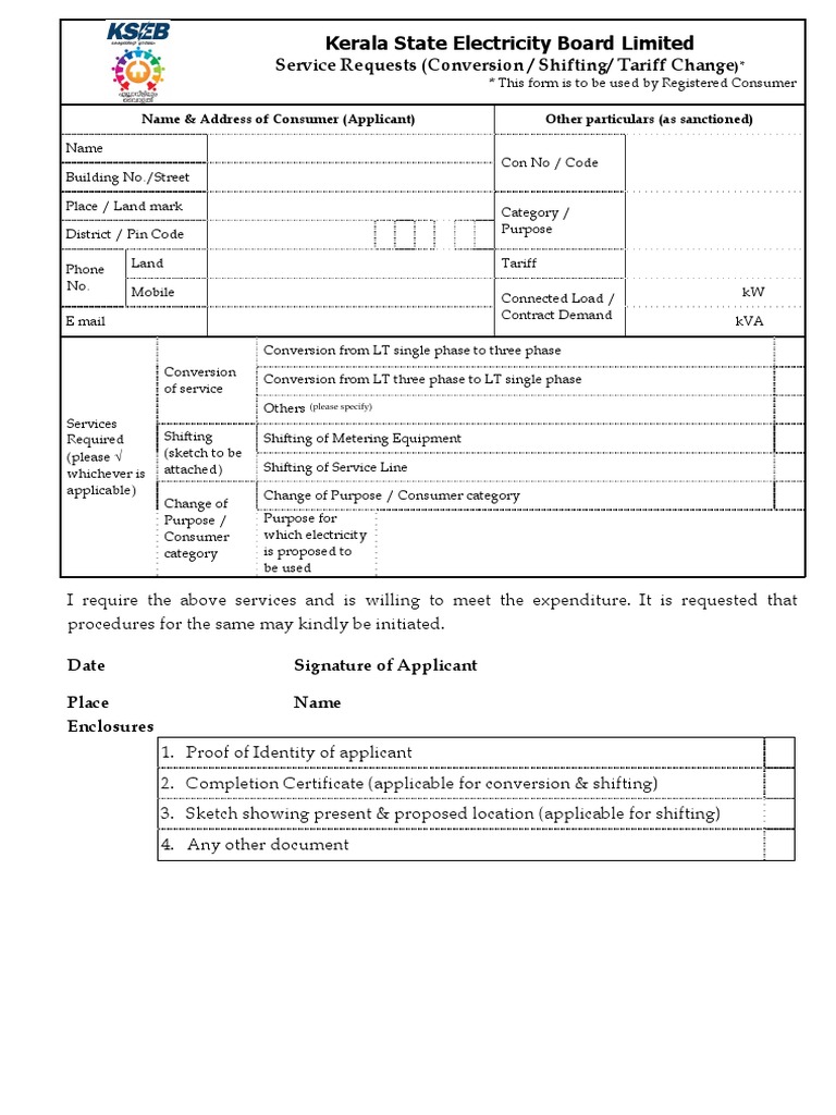 kseb ownership change application form malayalam pdf