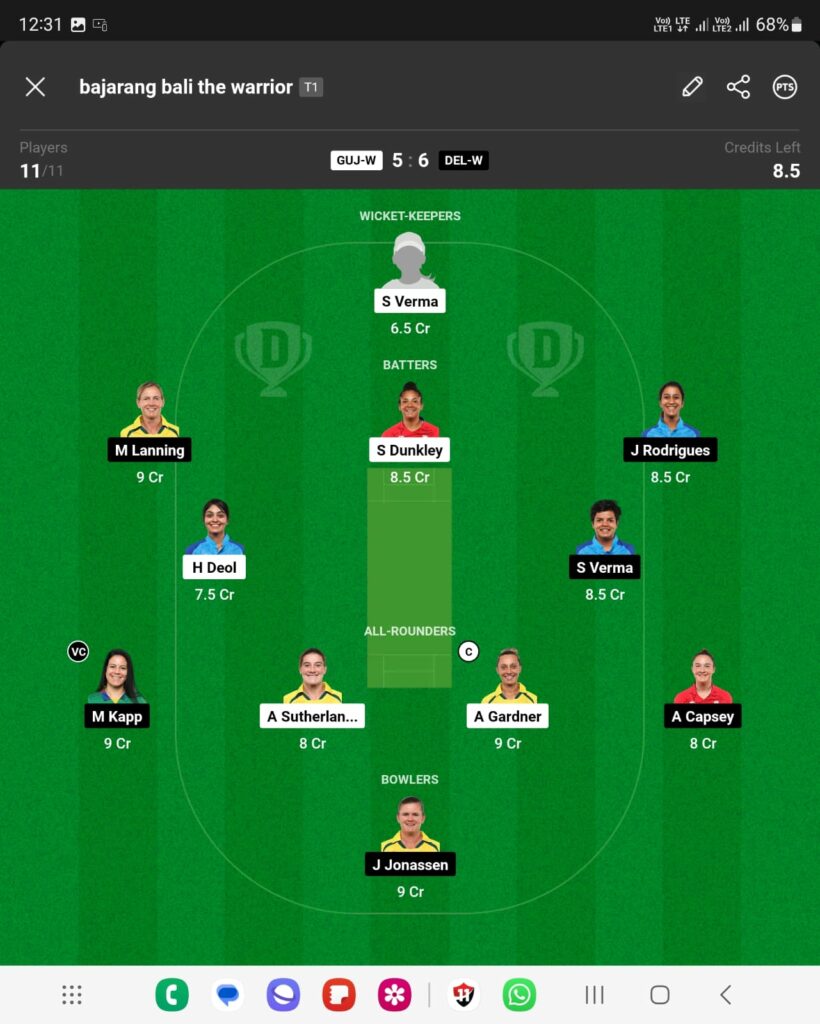 del vs guj dream11 prediction today match