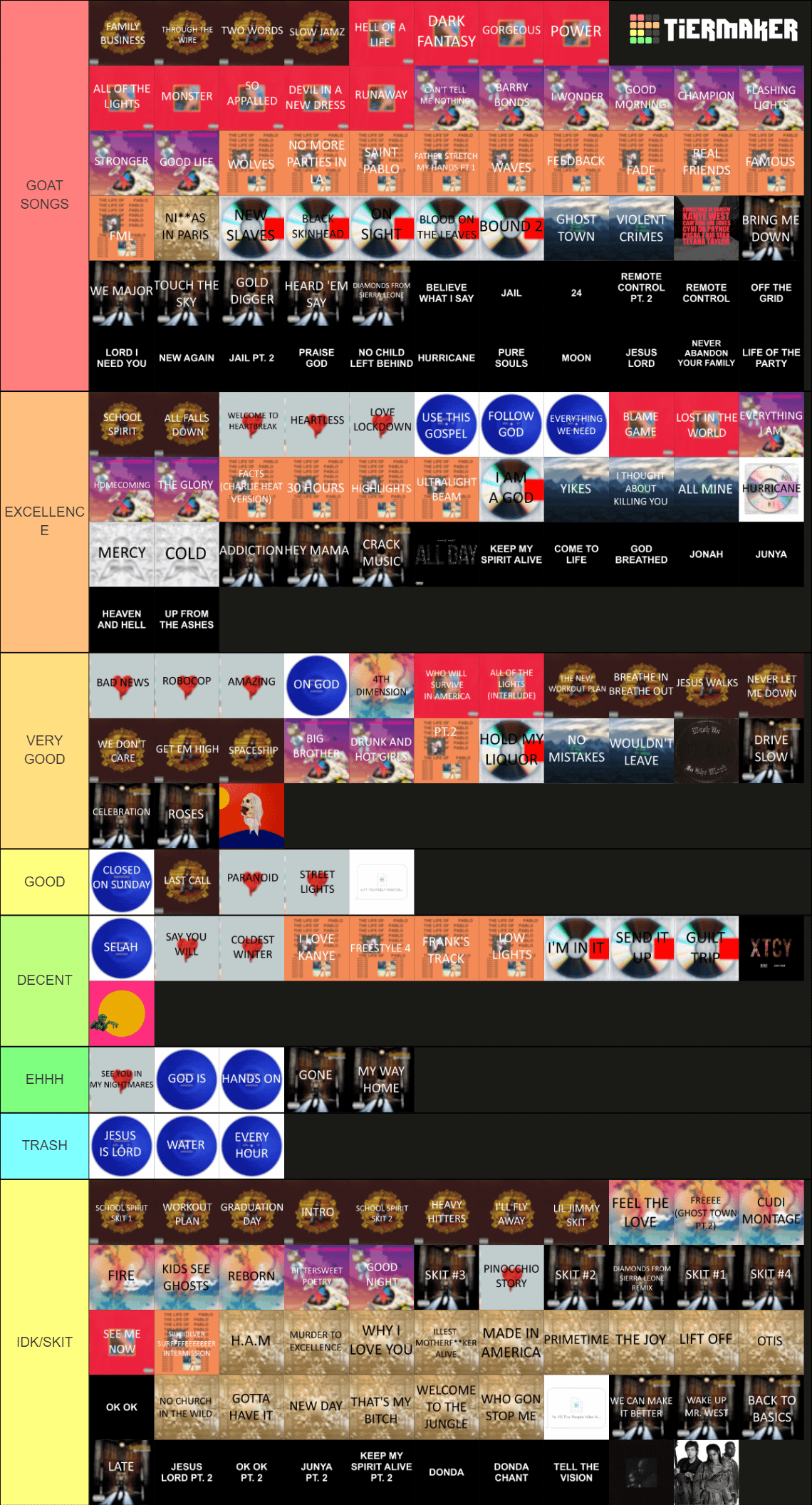 kanye songs tier list