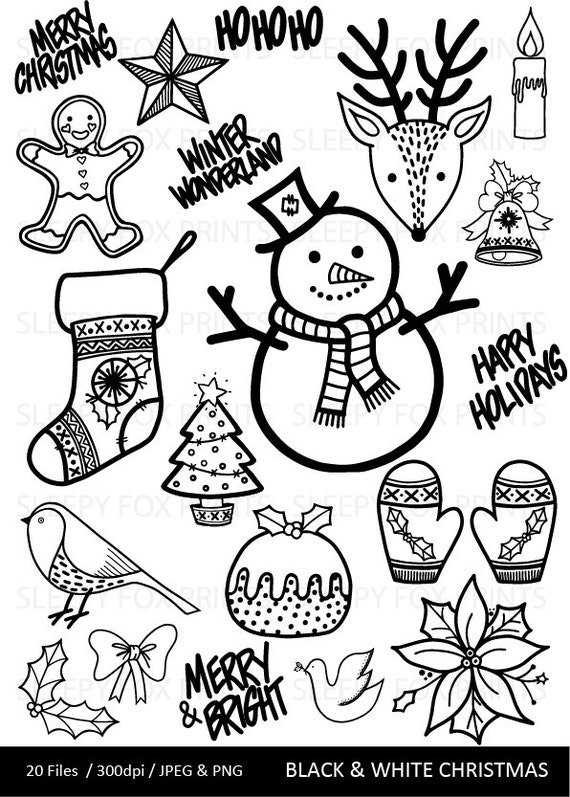 christmas clipart black white