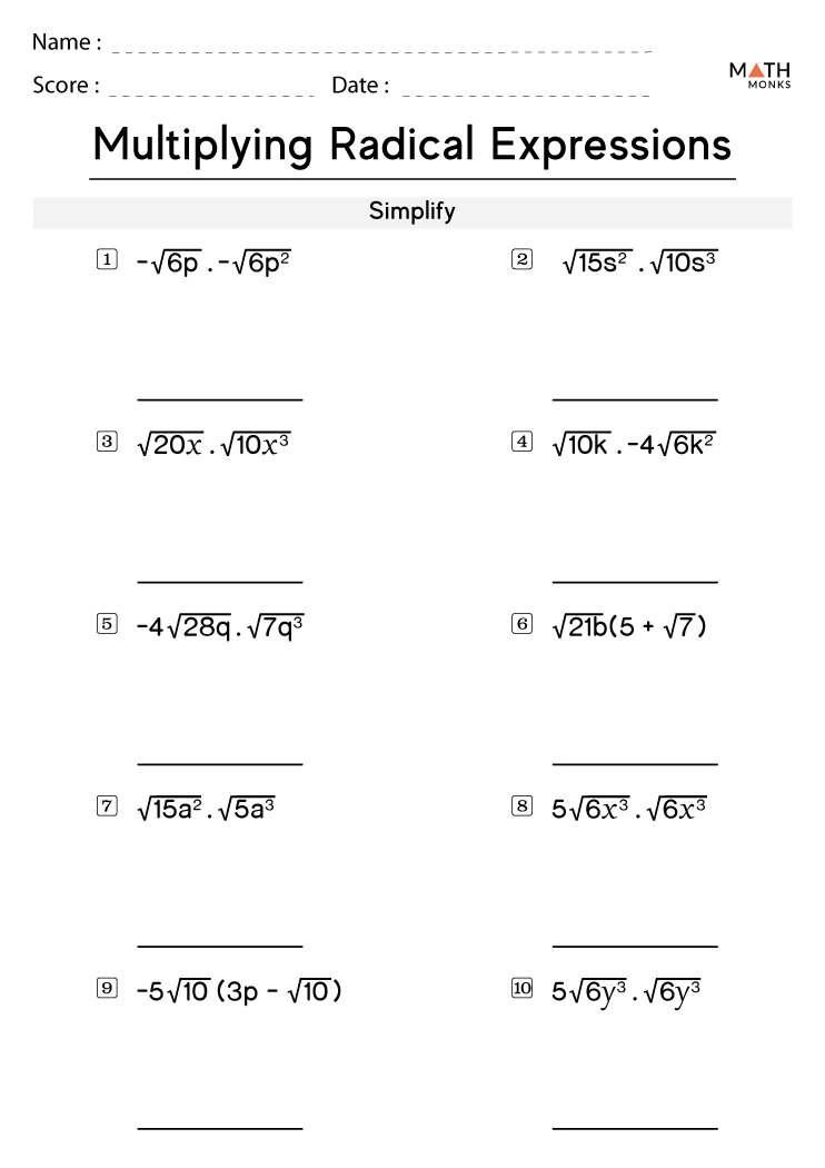 multiplying radicals worksheet with answers pdf