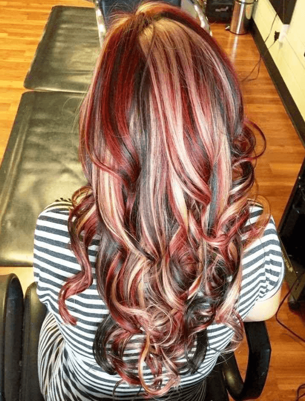 blonde with red highlights