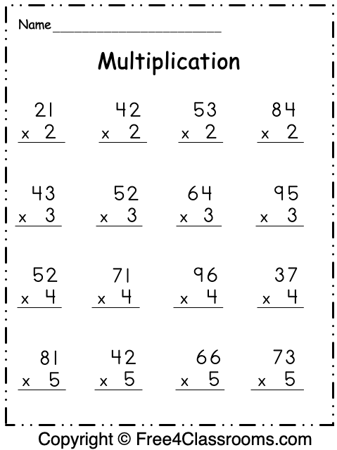 2-digit by 1-digit multiplication worksheets pdf