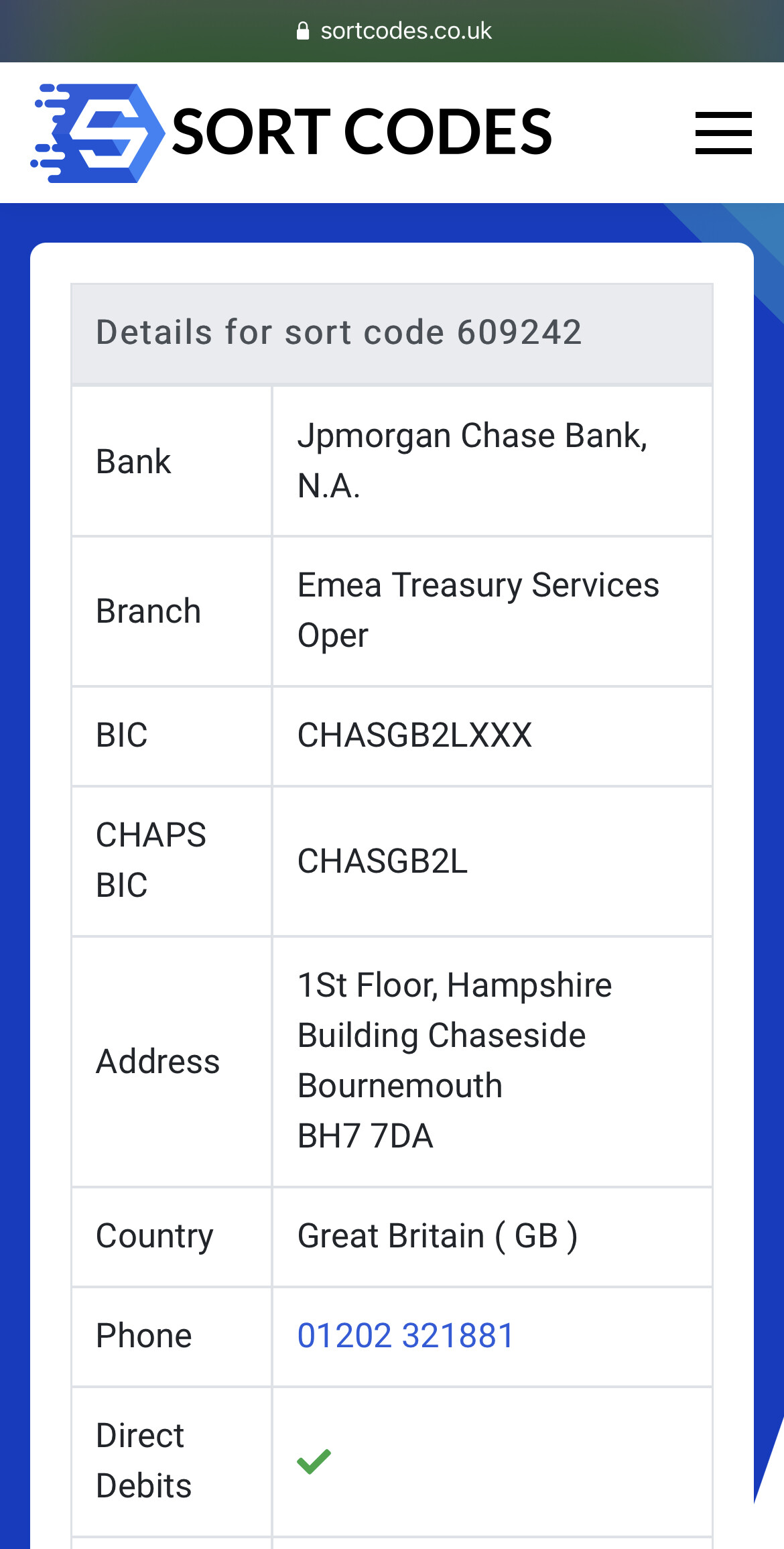 chase sort code