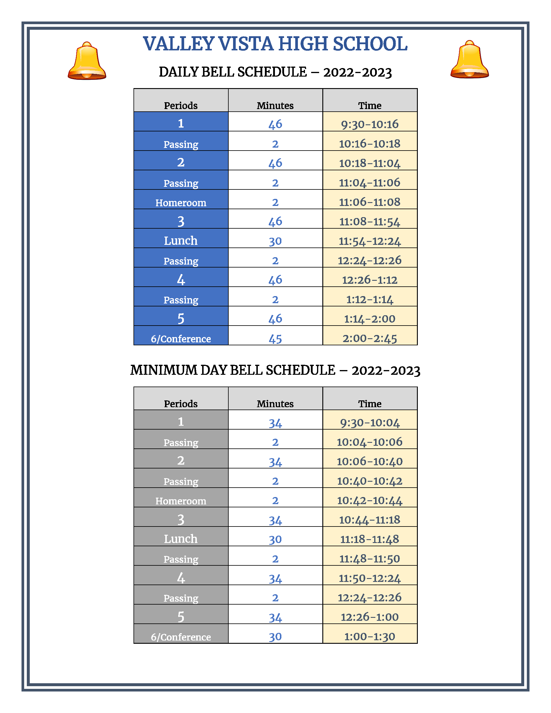 desert vista bell schedule