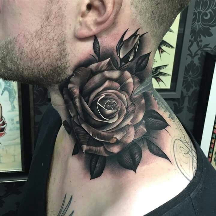 rose side neck tattoo