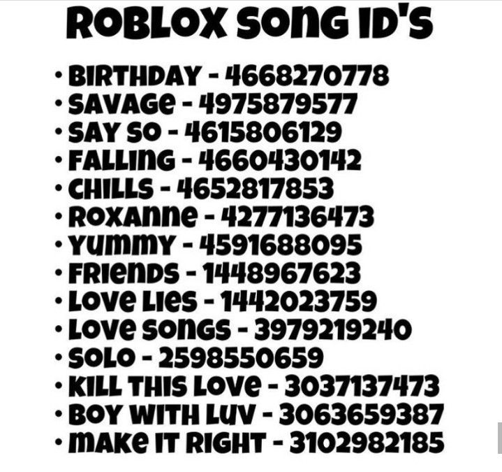 id codes roblox