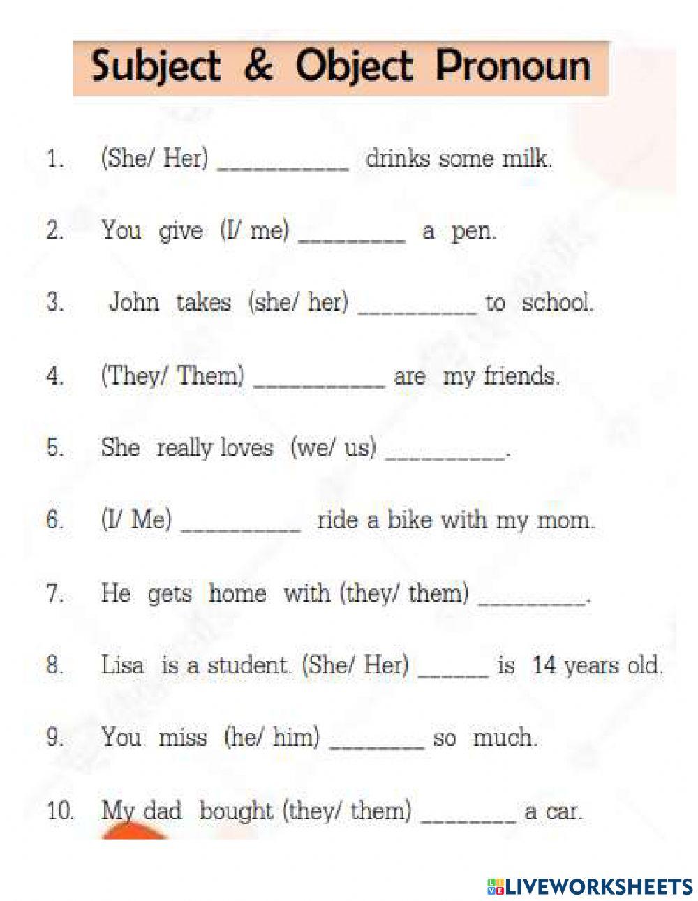 object pronouns liveworksheets