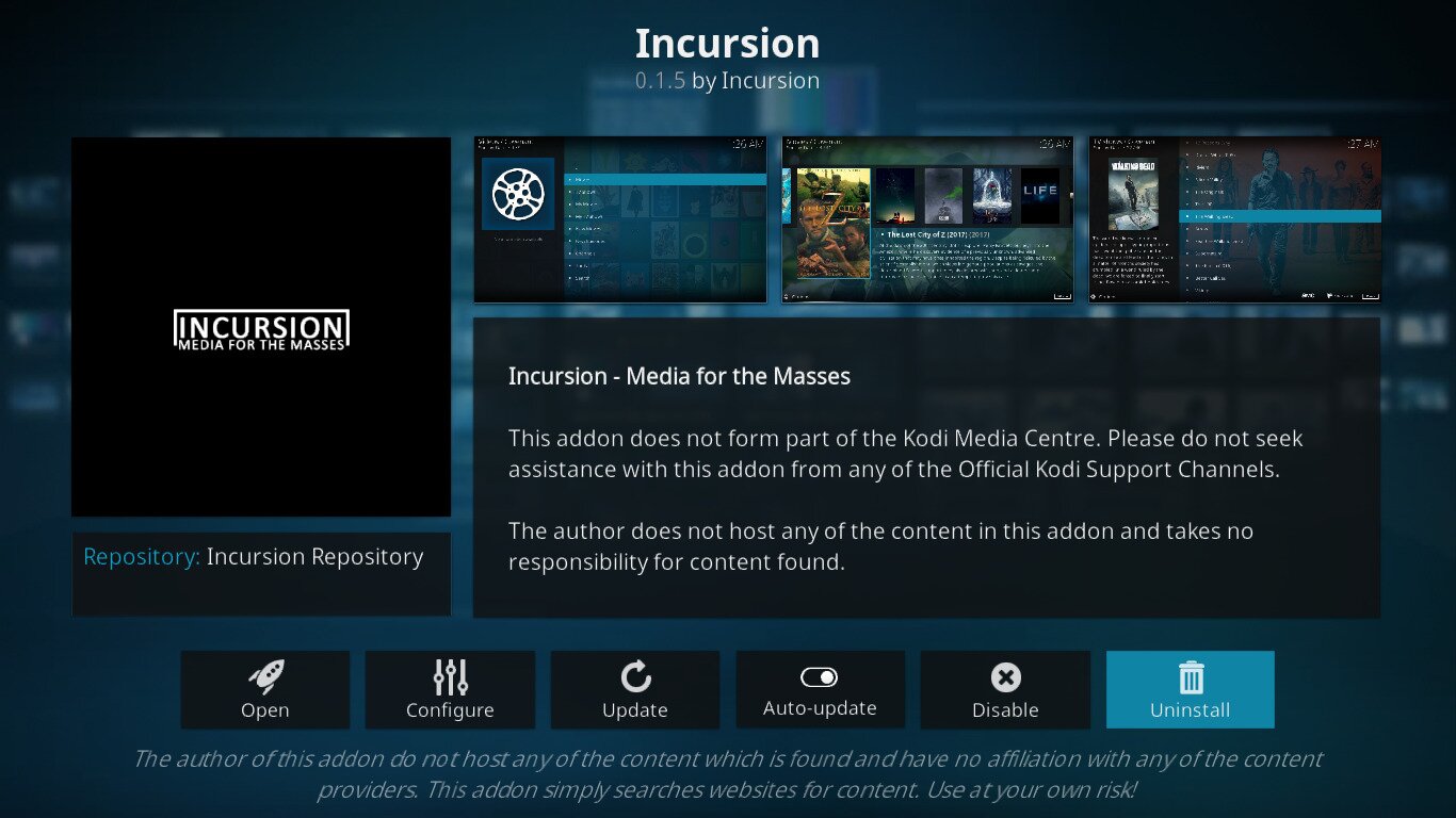 kodi incursion